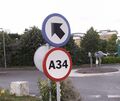 A sign for the A34, inside a red circle.