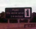 A sign saying fuel 22m.