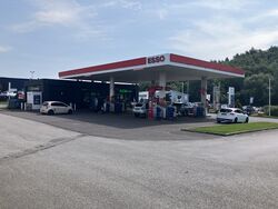 An Esso forecourt with a SPAR store.