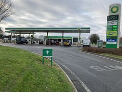 View into a BP forecourt from the road.