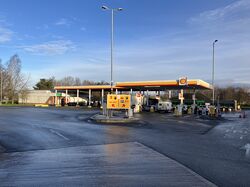 Shell forecourt, with HGV painted on the left and car truck stop painted on the right.