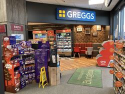 Greggs store, from inside a shop.