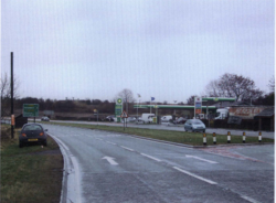 BP filling station, pictured across a road.