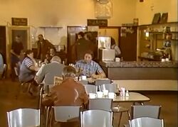 Metal chairs in restaurant.