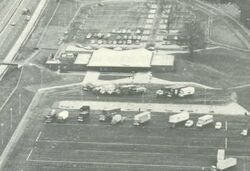 Aerial view of lorry park.