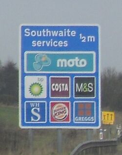 Motorway sign saying Southwaite services Moto.