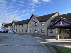 Two-storey Premier Inn hotel building.