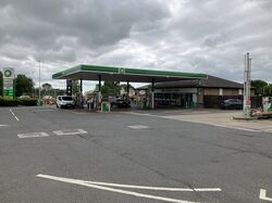 BP forecourt, pictured across a road.