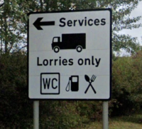 Sign saying "services lorries only".