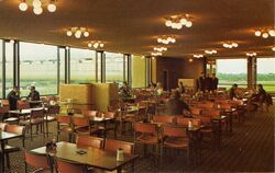 Motorway restaurant with a brown interior.